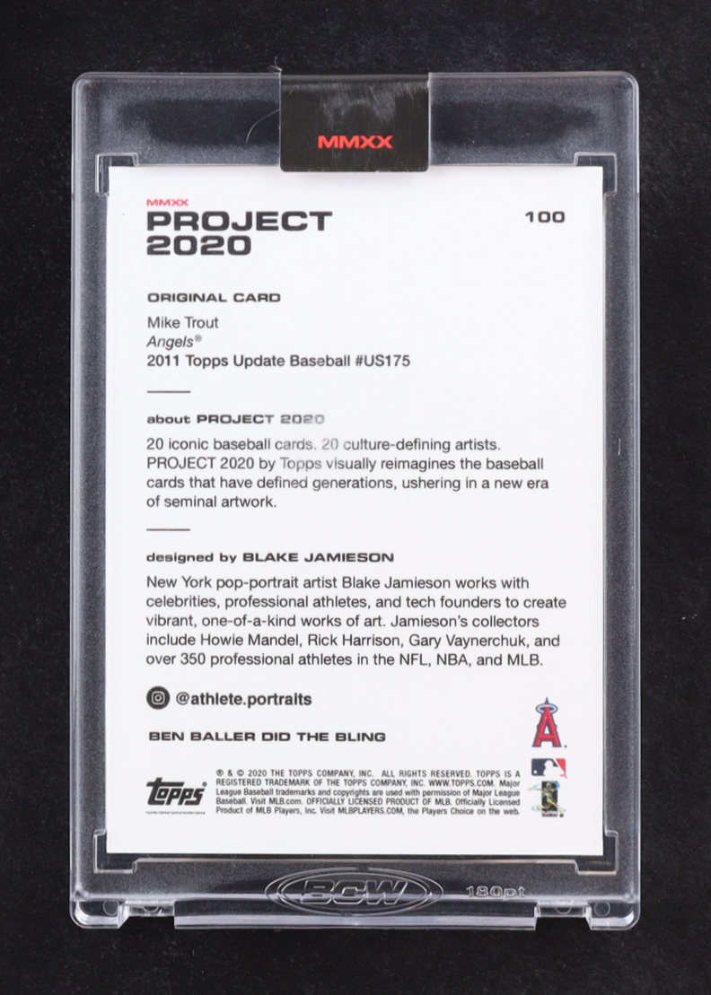 Mike Trout 2020 Topps Project 2020 #100 Blake Jamieson / Ben Baller at PristineAuction.com Mike Trout 2020 Topps Project 2020 #100 Blake Jamieson / Ben Baller at PristineAuction.com