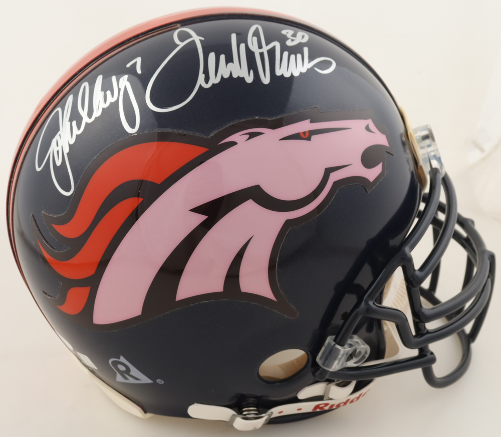 John Elway & Terrell Davis Signed Broncos Full-Size Authentic On-Field Helmet (JSA) at PristineAuction.com John Elway & Terrell Davis Signed Broncos Full-Size Authentic On-Field Helmet (JSA) at PristineAuction.com