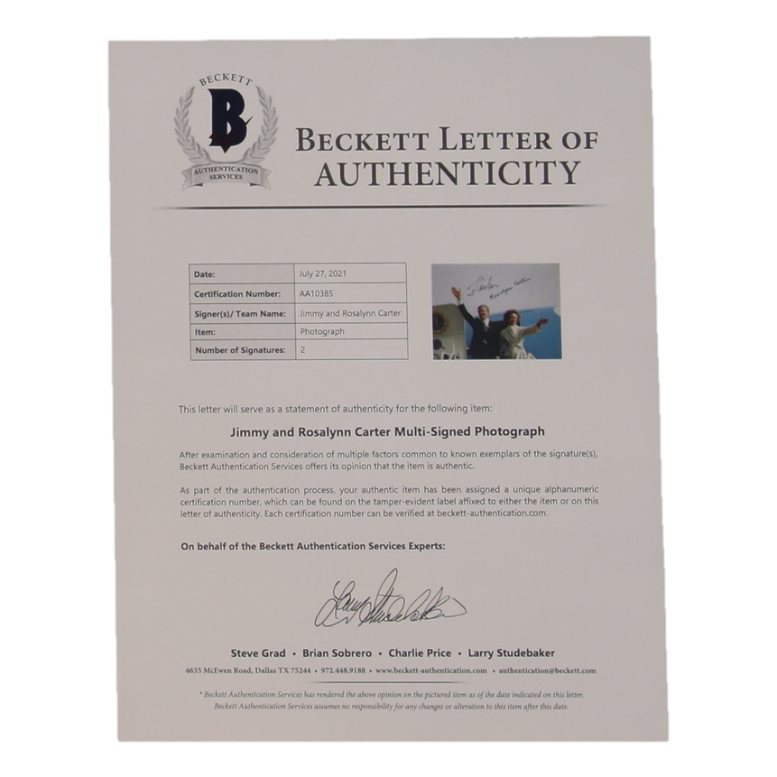 Jimmy Carter & Rosalynn Carter Signed 8x10 Photo (Beckett) at PristineAuction.com Jimmy Carter & Rosalynn Carter Signed 8x10 Photo (Beckett) at PristineAuction.com