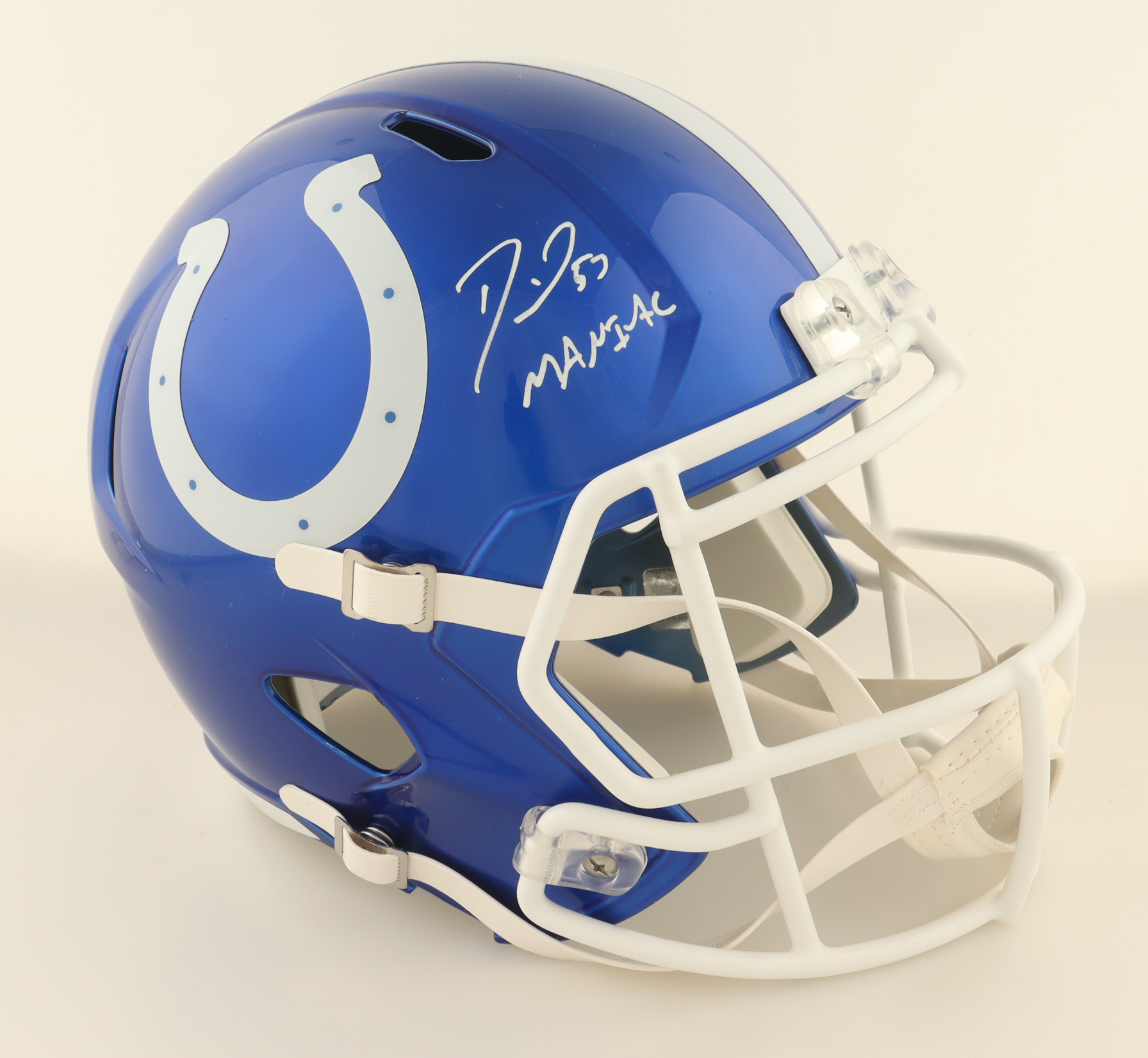 Shaquille Leonard Signed Colts Full-Size Flash Alternate Speed Helmet Inscribed "Maniac" (JSA) at PristineAuction.com Shaquille Leonard Signed Colts Full-Size Flash Alternate Speed Helmet Inscribed "Maniac" (JSA) at PristineAuction.com