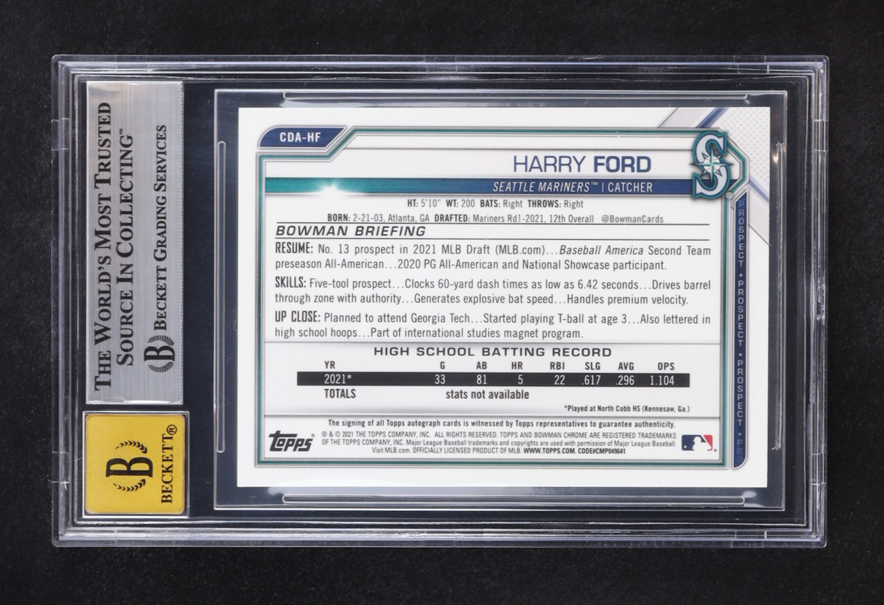 Harry Ford 2021 Bowman Chrome Draft Autograph Sparkle Refractors #CDAHF #34/71 RC (BGS 9 | Auto Grade 10) at PristineAuction.com Harry Ford 2021 Bowman Chrome Draft Autograph Sparkle Refractors #CDAHF #34/71 RC (BGS 9 | Auto Grade 10) at PristineAuction.com