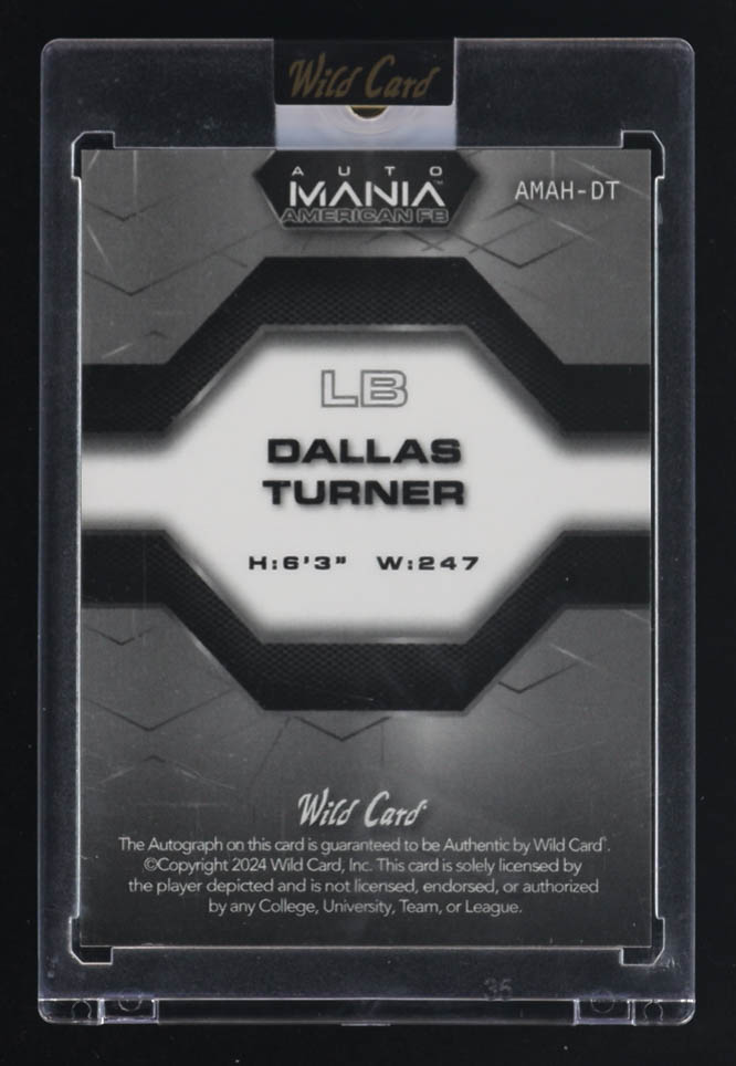 Dallas Turner 2024 Wild Card Automania American FB Auto #AMAH-DT RC #1/1 at PristineAuction.com Dallas Turner 2024 Wild Card Automania American FB Auto #AMAH-DT RC #1/1 at PristineAuction.com