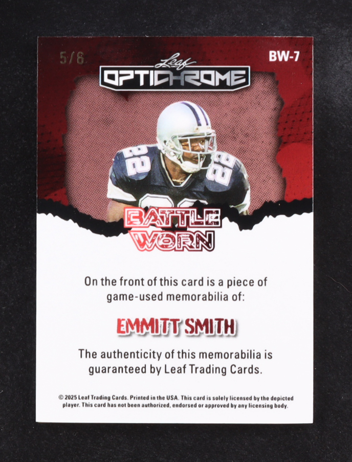 Emmitt Smith 2025 Leaf OptiChrome Battle Worn Crystal Green #BW7 #5/6 at PristineAuction.com Emmitt Smith 2025 Leaf OptiChrome Battle Worn Crystal Green #BW7 #5/6 at PristineAuction.com