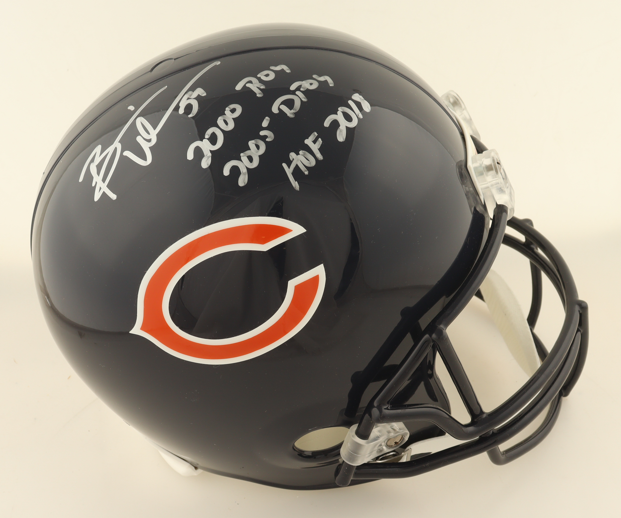 Brian Urlacher Signed Bears Full-Size Helmet Inscribed "2000 ROY", "2005 DPOY" & "HOF 18" (JSA) at PristineAuction.com Brian Urlacher Signed Bears Full-Size Helmet Inscribed "2000 ROY", "2005 DPOY" & "HOF 18" (JSA) at PristineAuction.com