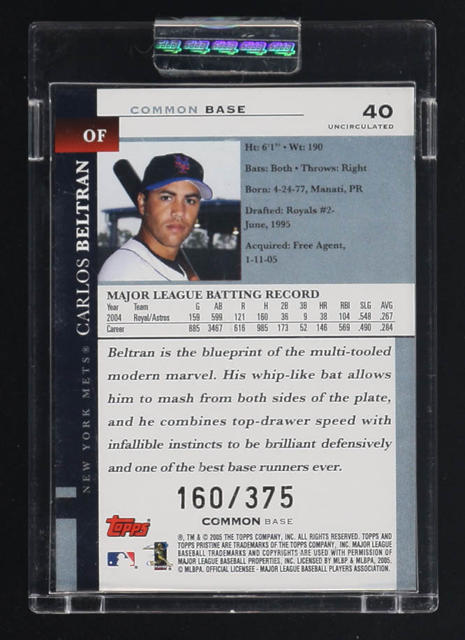 Carlos Beltran 2005 Topps Pristine Uncirculated Bronze #40 #160/375 at PristineAuction.com Carlos Beltran 2005 Topps Pristine Uncirculated Bronze #40 #160/375 at PristineAuction.com