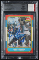 Eddie Johnson Signed 1986-87 Fleer #51 RC with Game-Used Jersey Patch (BGS | Auto Grade 10) at PristineAuction.com