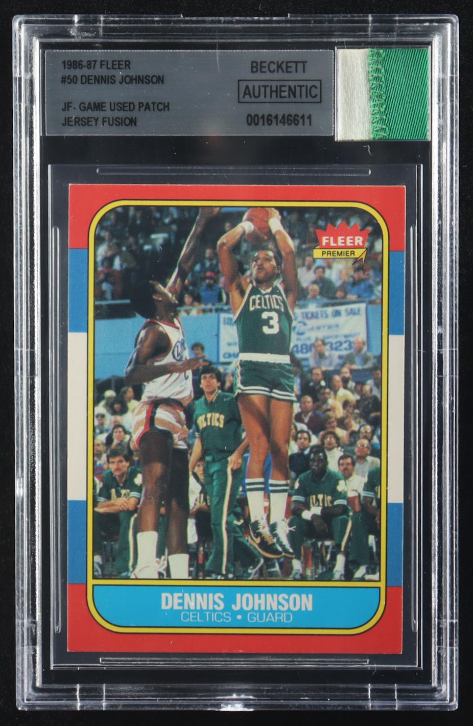 Dennis Johnson 1986-87 Fleer #50 with Jersey Fusion Game-Used Patch (Beckett Authentic) at PristineAuction.com Dennis Johnson 1986-87 Fleer #50 with Jersey Fusion Game-Used Patch (Beckett Authentic) at PristineAuction.com
