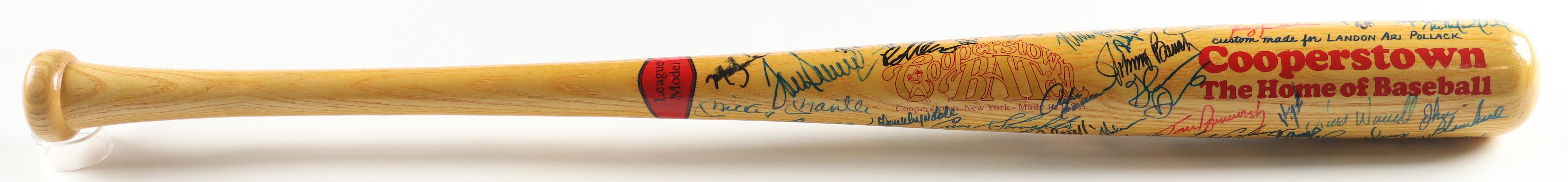 Baseball Hall of Famers & Stars Cooperstown Etched Baseball Bat Signed by (64) with Mickey Mantle, Barry Bonds, Tony Gwynn, Yogi Berra (JSA) at PristineAuction.com Baseball Hall of Famers & Stars Cooperstown Etched Baseball Bat Signed by (64) with Mickey Mantle, Barry Bonds, Tony Gwynn, Yogi Berra (JSA) at PristineAuction.com