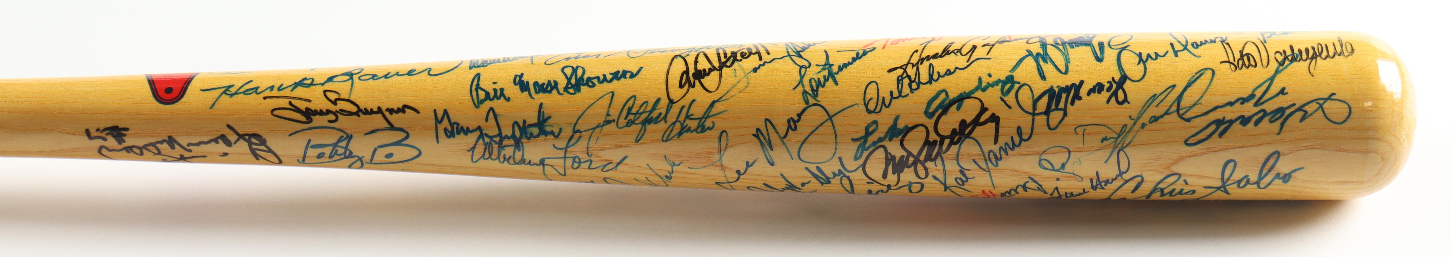 Baseball Hall of Famers & Stars Cooperstown Etched Baseball Bat Signed by (64) with Mickey Mantle, Barry Bonds, Tony Gwynn, Yogi Berra (JSA) at PristineAuction.com Baseball Hall of Famers & Stars Cooperstown Etched Baseball Bat Signed by (64) with Mickey Mantle, Barry Bonds, Tony Gwynn, Yogi Berra (JSA) at PristineAuction.com