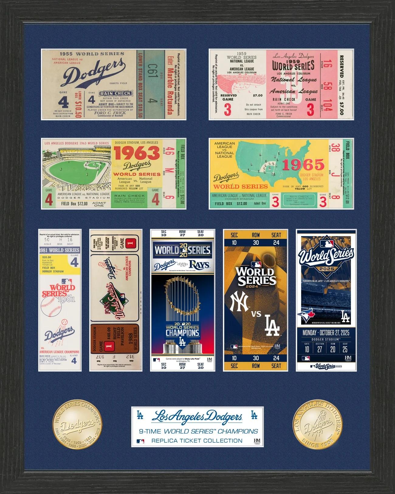 Dodgers "9-Time World Series Champions" Custom Framed Ticket Display with (2) Bronze Coins at PristineAuction.com Dodgers "9-Time World Series Champions" Custom Framed Ticket Display with (2) Bronze Coins at PristineAuction.com