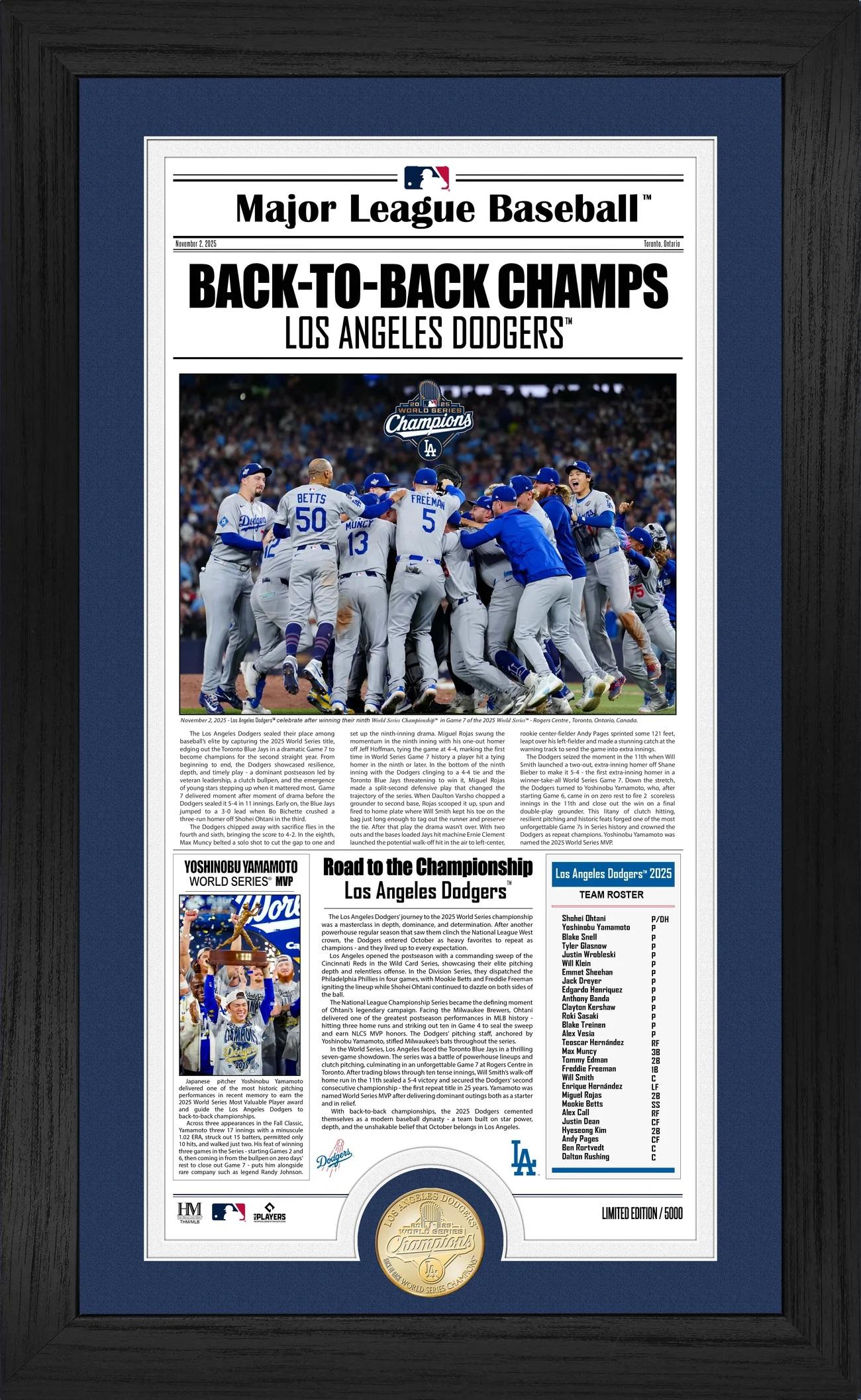 Dodgers LE World Series "Back to Back" Custom Framed Photo with Bronze Coin at PristineAuction.com Dodgers LE World Series "Back to Back" Custom Framed Photo with Bronze Coin at PristineAuction.com
