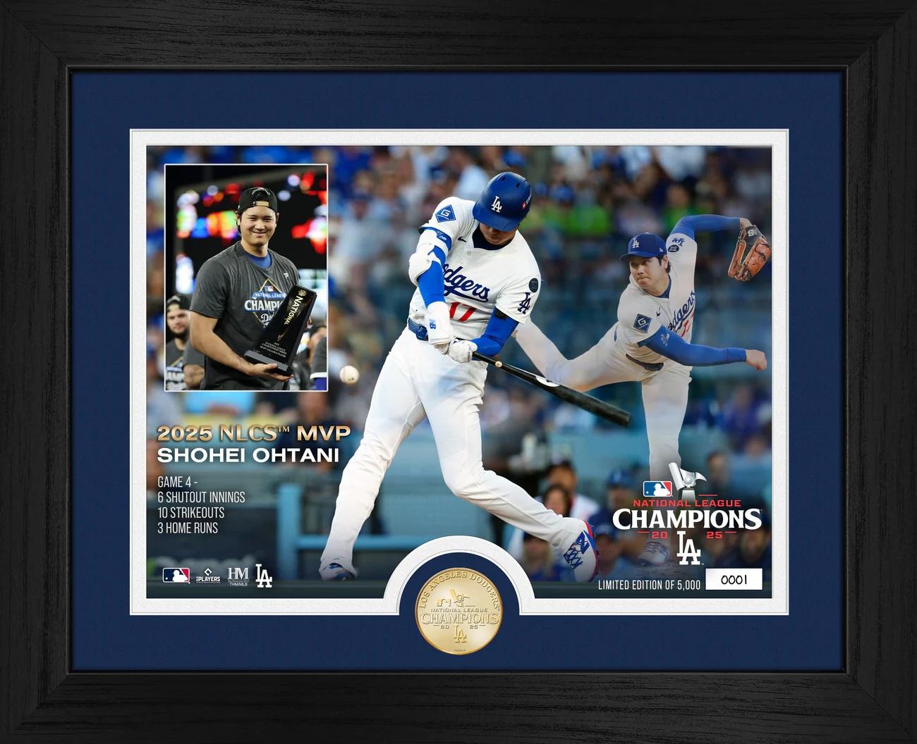 Shohei Ohtani Dodgers 2025 NL Championship Series MVP LE Custom Framed Photo with Bronze Coin at PristineAuction.com Shohei Ohtani Dodgers 2025 NL Championship Series MVP LE Custom Framed Photo with Bronze Coin at PristineAuction.com