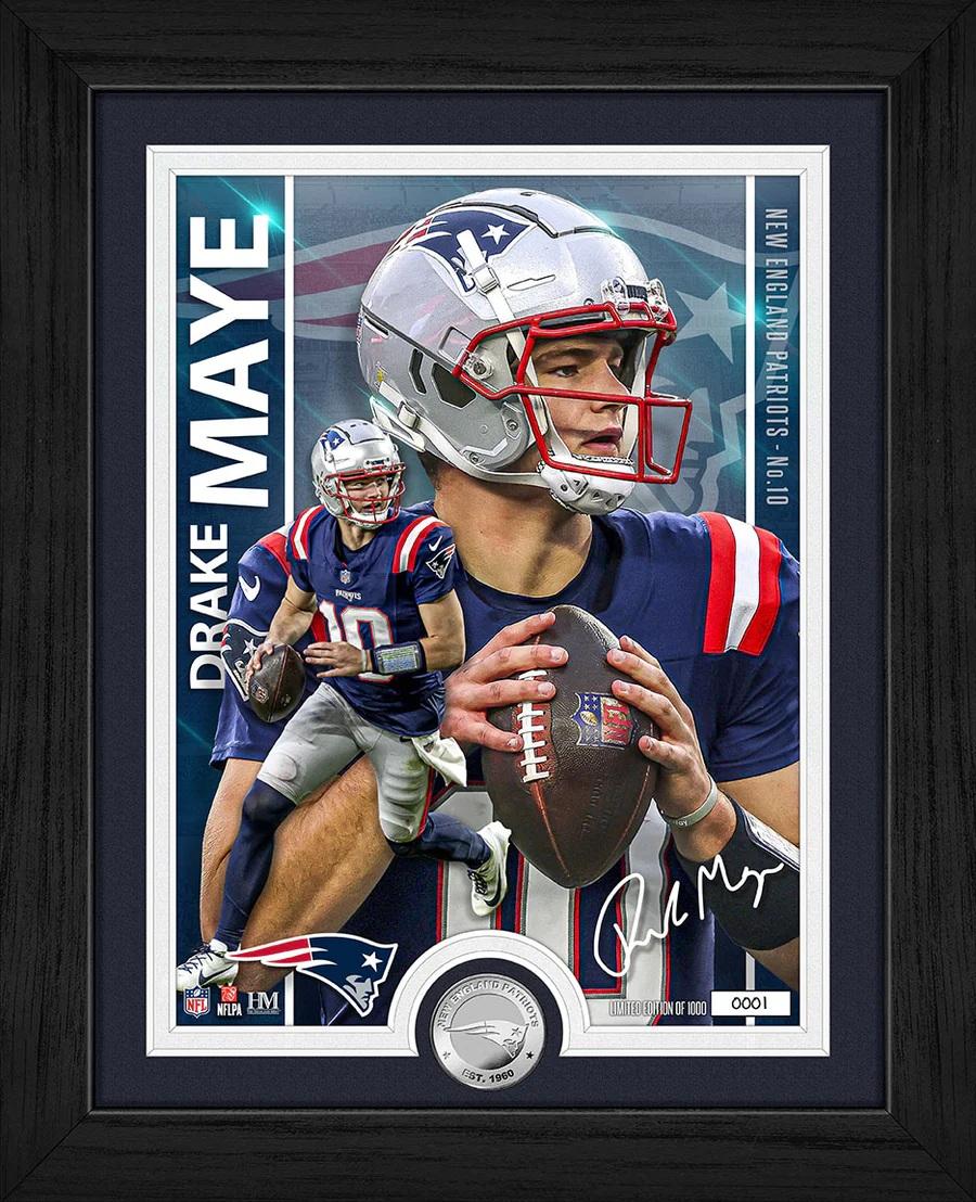 Drake Maye Patriots LE Artist Proof Custom Framed Silver Plated Coin Photo Mint at PristineAuction.com Drake Maye Patriots LE Artist Proof Custom Framed Silver Plated Coin Photo Mint at PristineAuction.com
