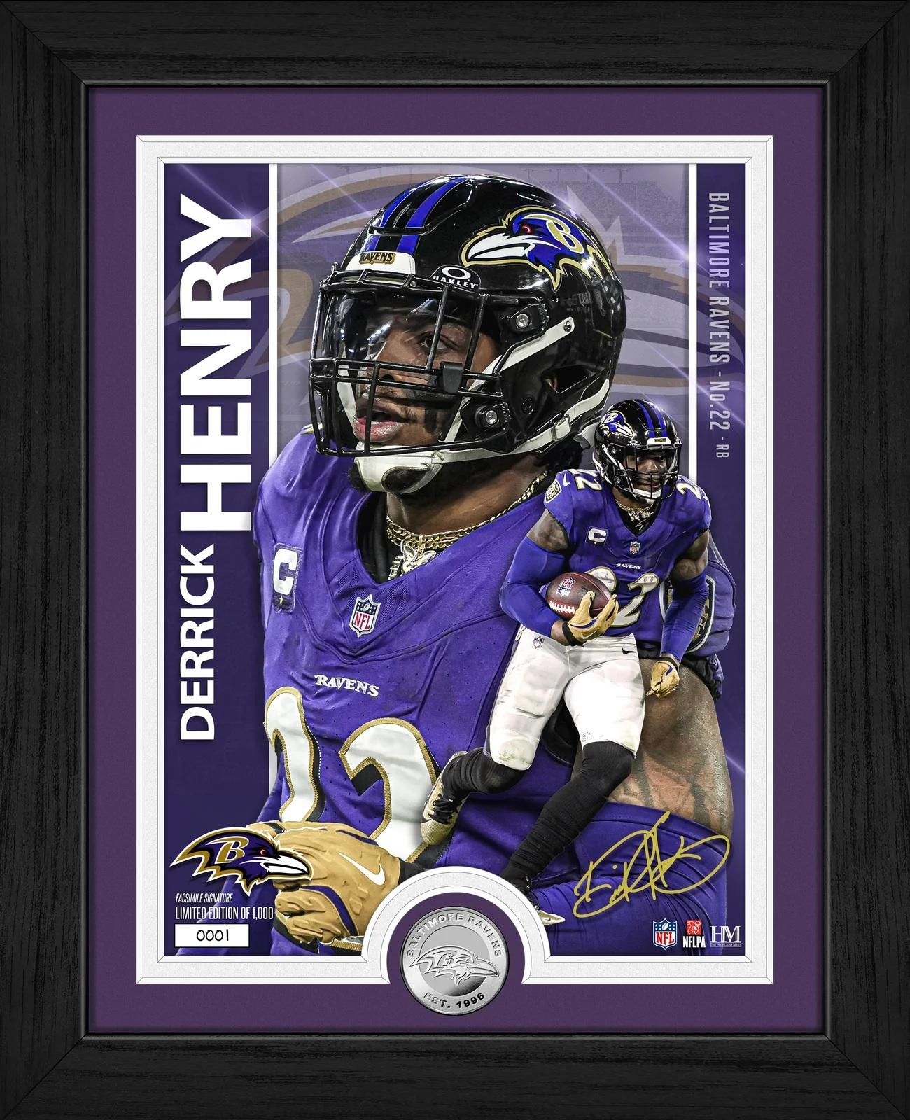 Derrick Henry Ravens LE Artist Proof Custom Framed Silver Plated Coin Photo Mint at PristineAuction.com Derrick Henry Ravens LE Artist Proof Custom Framed Silver Plated Coin Photo Mint at PristineAuction.com
