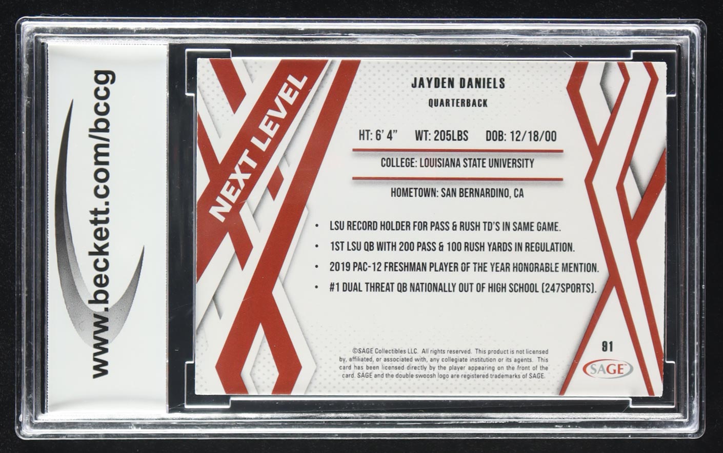 Jayden Daniels 2024 SAGE HIT #91 NL RC (BCCG 10) at PristineAuction.com Jayden Daniels 2024 SAGE HIT #91 NL RC (BCCG 10) at PristineAuction.com
