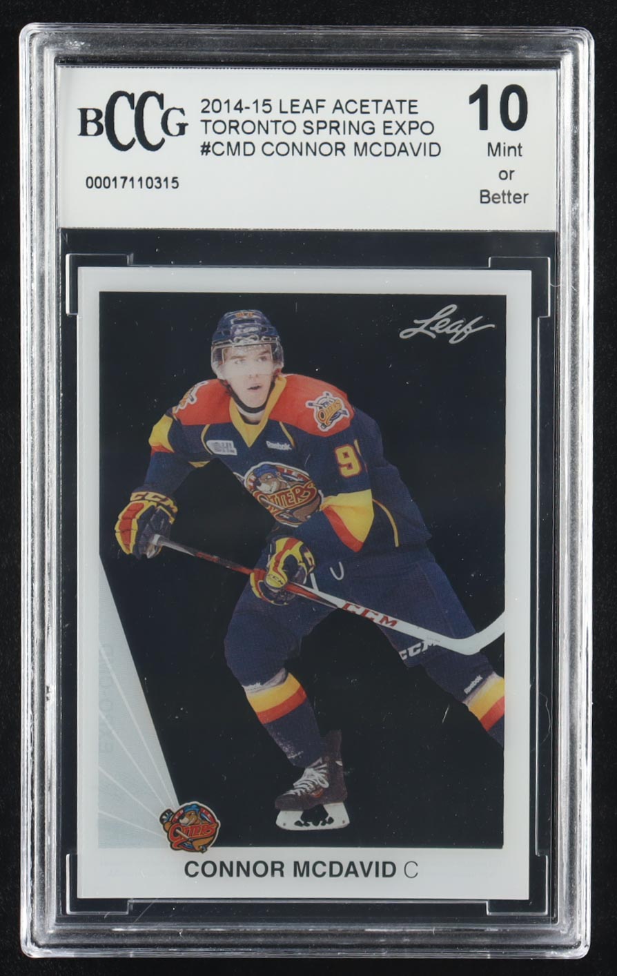 Connor McDavid 2014-15 Leaf Acetate Toronto Spring Expo #CMD RC (BCCG 10) at PristineAuction.com Connor McDavid 2014-15 Leaf Acetate Toronto Spring Expo #CMD RC (BCCG 10) at PristineAuction.com