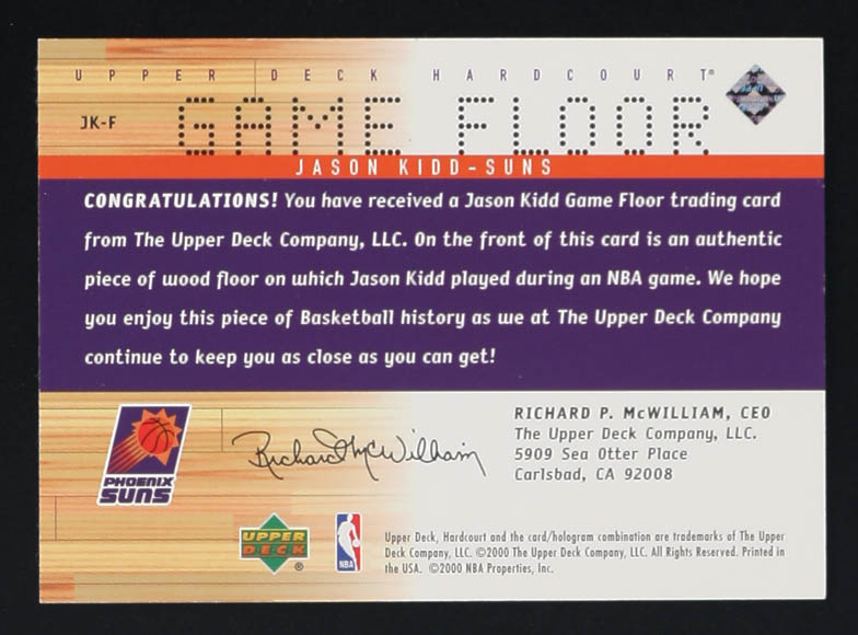 Jason Kidd 2000 Upper Deck Hardcourt Game Floor Memorabilia #JK-F at PristineAuction.com Jason Kidd 2000 Upper Deck Hardcourt Game Floor Memorabilia #JK-F at PristineAuction.com