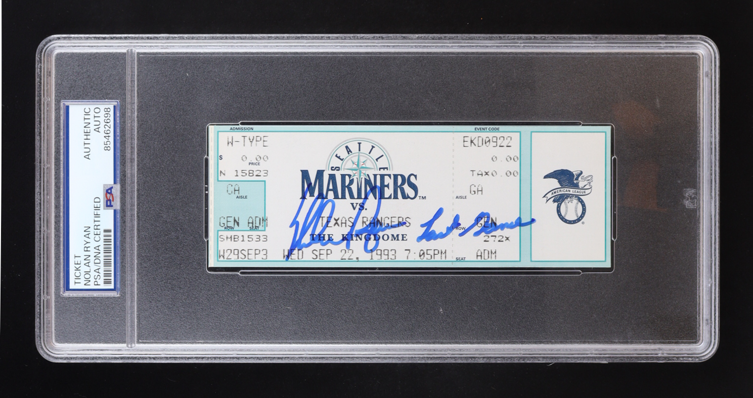 Nolan Ryan Signed 1993 Seattle Mariners Regular Season Ticket "Last Game" (PSA Authentic) at PristineAuction.com Nolan Ryan Signed 1993 Seattle Mariners Regular Season Ticket "Last Game" (PSA Authentic) at PristineAuction.com