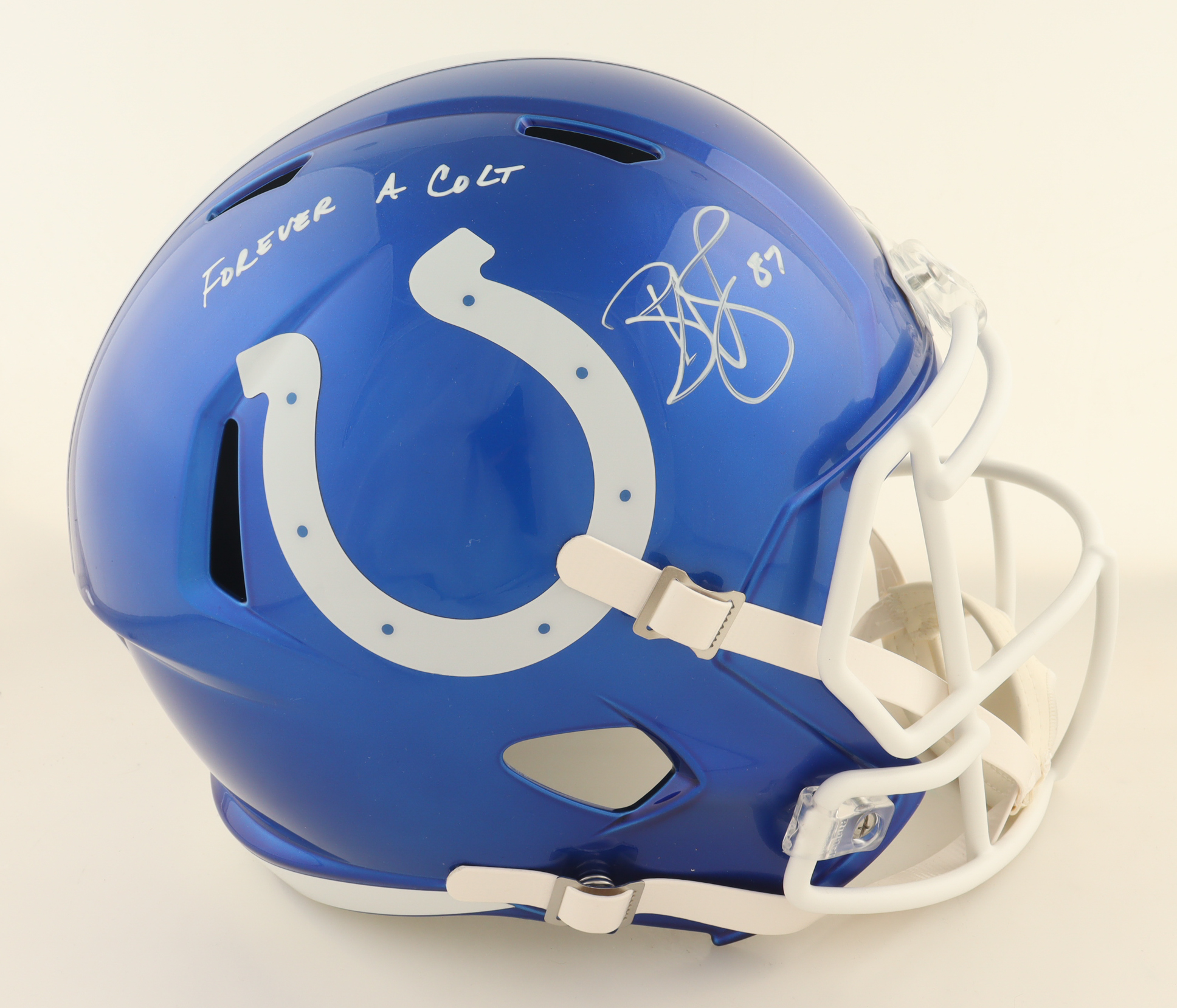 Reggie Wayne Signed Colts Flash Alternate Full-Size Speed Helmet Inscribed "Forever A Colt" (PSA) at PristineAuction.com Reggie Wayne Signed Colts Flash Alternate Full-Size Speed Helmet Inscribed "Forever A Colt" (PSA) at PristineAuction.com