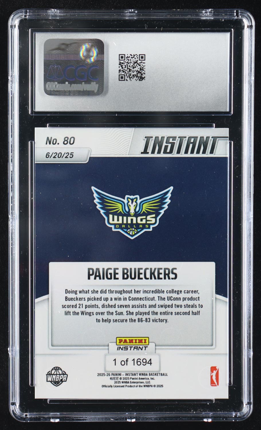 Paige Bueckers 2025-26 Panini Instant WNBA #80 RC (CGC 10) at PristineAuction.com Paige Bueckers 2025-26 Panini Instant WNBA #80 RC (CGC 10) at PristineAuction.com