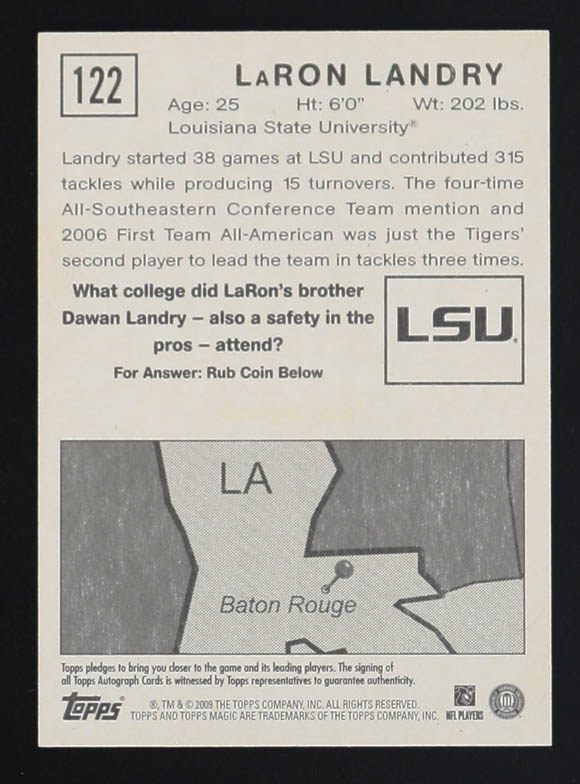 LaRon Landry 2009 Topps Magic Autographs #122 RC at PristineAuction.com LaRon Landry 2009 Topps Magic Autographs #122 RC at PristineAuction.com