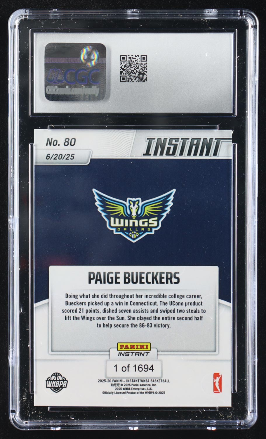 Paige Bueckers 2025-26 Panini Instant WNBA #80 RC (CGC 10) at PristineAuction.com Paige Bueckers 2025-26 Panini Instant WNBA #80 RC (CGC 10) at PristineAuction.com