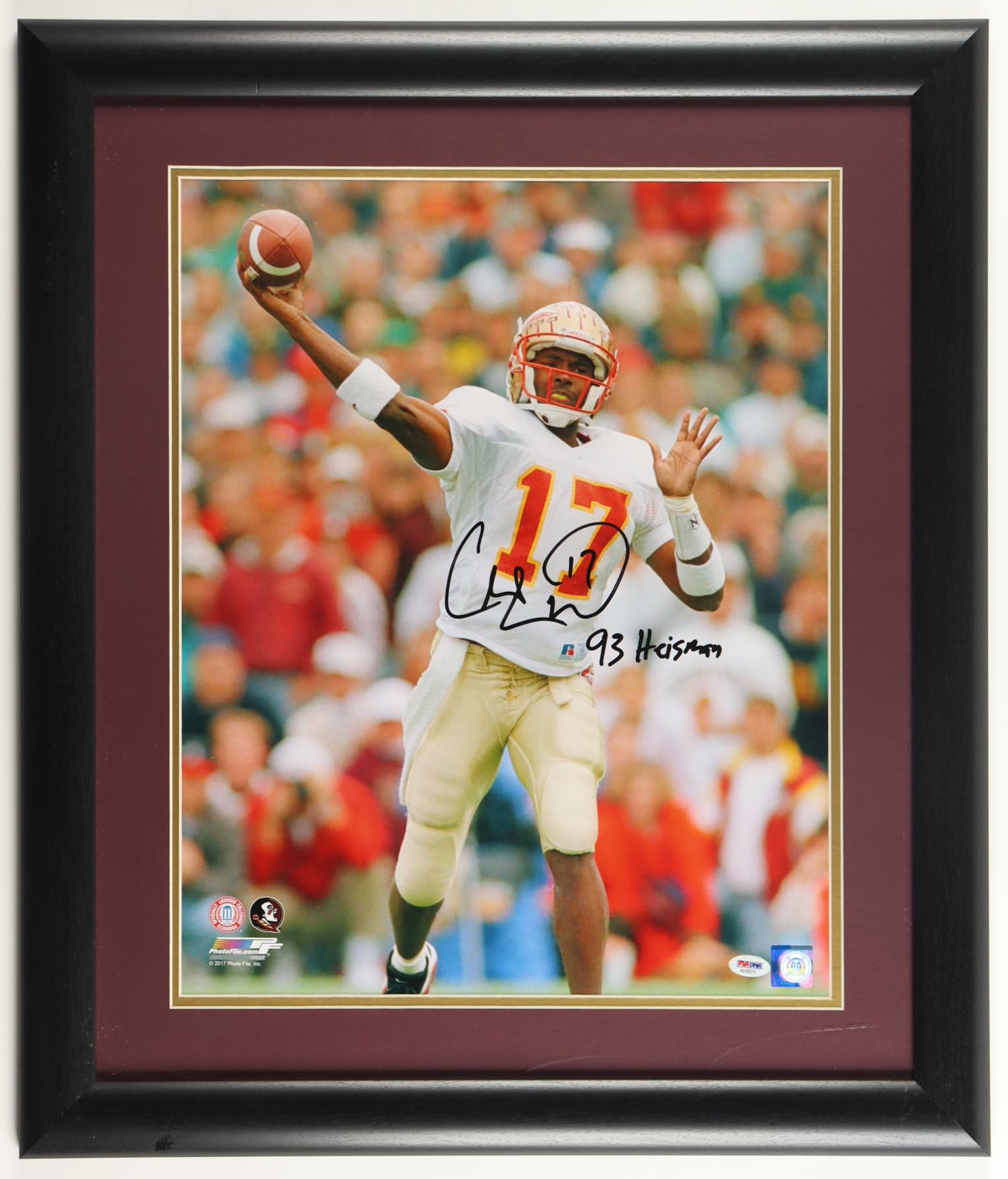 Charlie Ward Signed Florida State Seminoles Custom Framed Photo Display Inscribed "93 Heisman" (PSA) at PristineAuction.com Charlie Ward Signed Florida State Seminoles Custom Framed Photo Display Inscribed "93 Heisman" (PSA) at PristineAuction.com