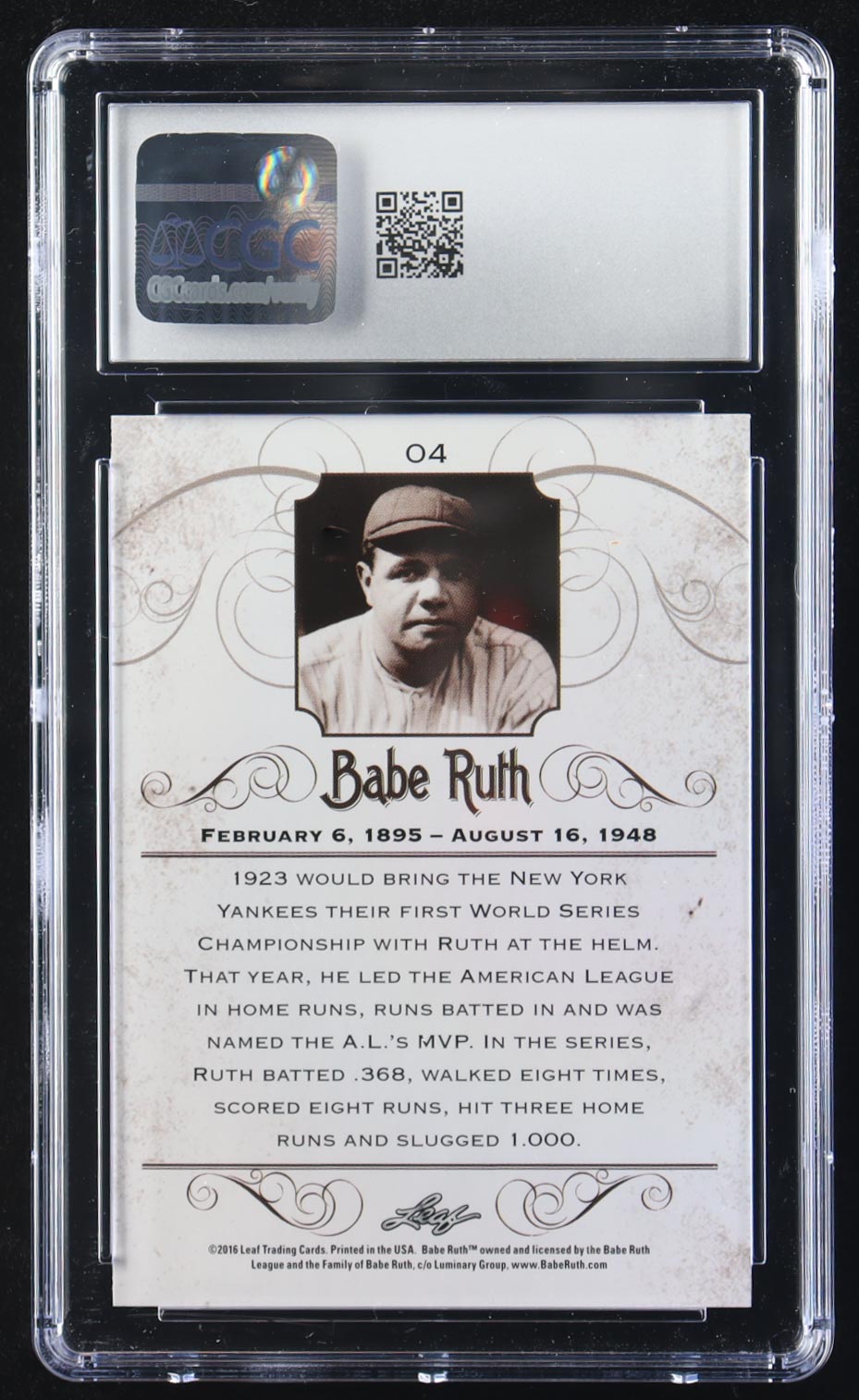Babe Ruth 2019 Leaf Metal Babe Ruth Collection #04 (CGC 9) at PristineAuction.com Babe Ruth 2019 Leaf Metal Babe Ruth Collection #04 (CGC 9) at PristineAuction.com