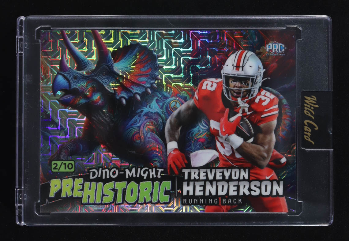 Treveyon Henderson 2024 Wild Card Pre-Historic Triceratops Blue Mojo #PHTRI2-TH #02/10 RC at PristineAuction.com Treveyon Henderson 2024 Wild Card Pre-Historic Triceratops Blue Mojo #PHTRI2-TH #02/10 RC at PristineAuction.com