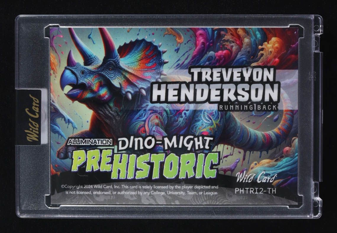 Treveyon Henderson 2024 Wild Card Pre-Historic Triceratops Blue Mojo #PHTRI2-TH #02/10 RC at PristineAuction.com Treveyon Henderson 2024 Wild Card Pre-Historic Triceratops Blue Mojo #PHTRI2-TH #02/10 RC at PristineAuction.com
