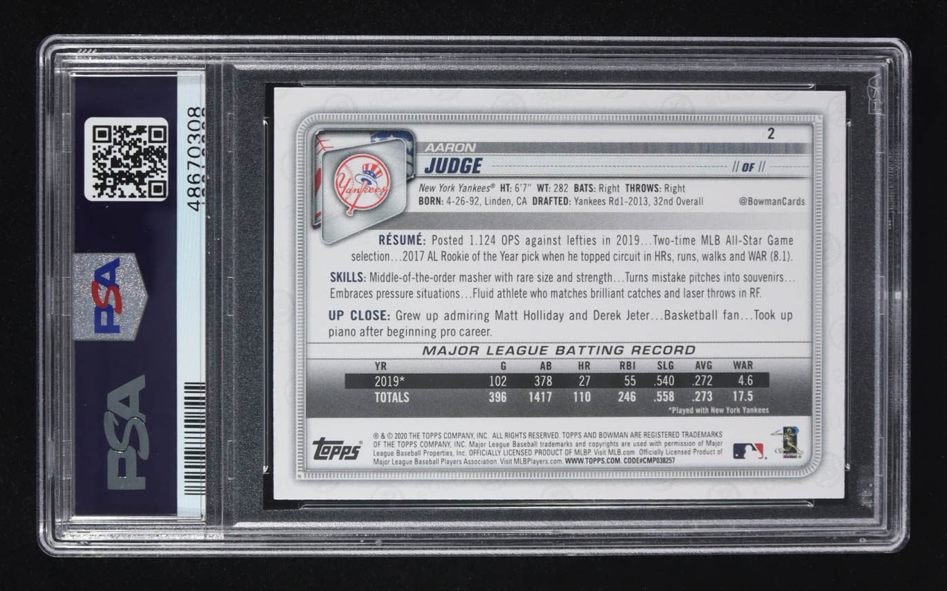 Aaron Judge 2020 Bowman #2 (PSA 10) at PristineAuction.com Aaron Judge 2020 Bowman #2 (PSA 10) at PristineAuction.com