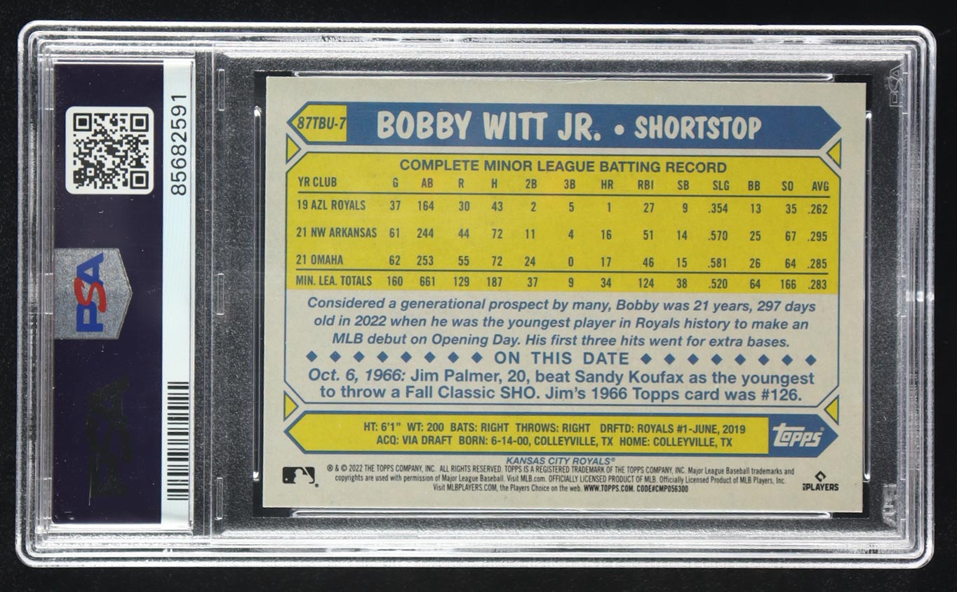 Bobby Witt Jr. 2022 Topps Update '87 Topps #87TBU7 RC (PSA 9) at PristineAuction.com Bobby Witt Jr. 2022 Topps Update '87 Topps #87TBU7 RC (PSA 9) at PristineAuction.com