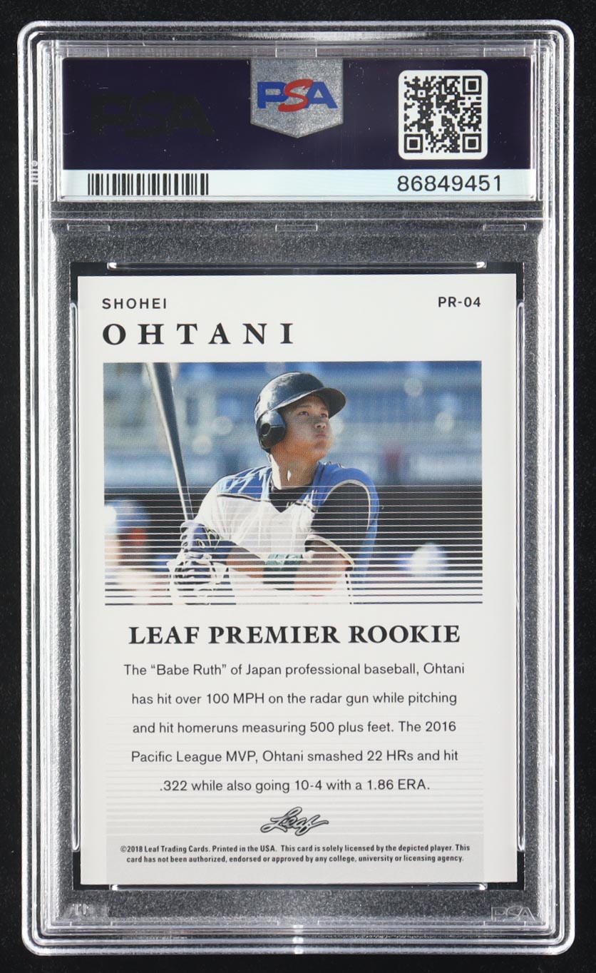 Shohei Ohtani 2018 Leaf Premier Rookies #PR04 RC (PSA 9) at PristineAuction.com Shohei Ohtani 2018 Leaf Premier Rookies #PR04 RC (PSA 9) at PristineAuction.com