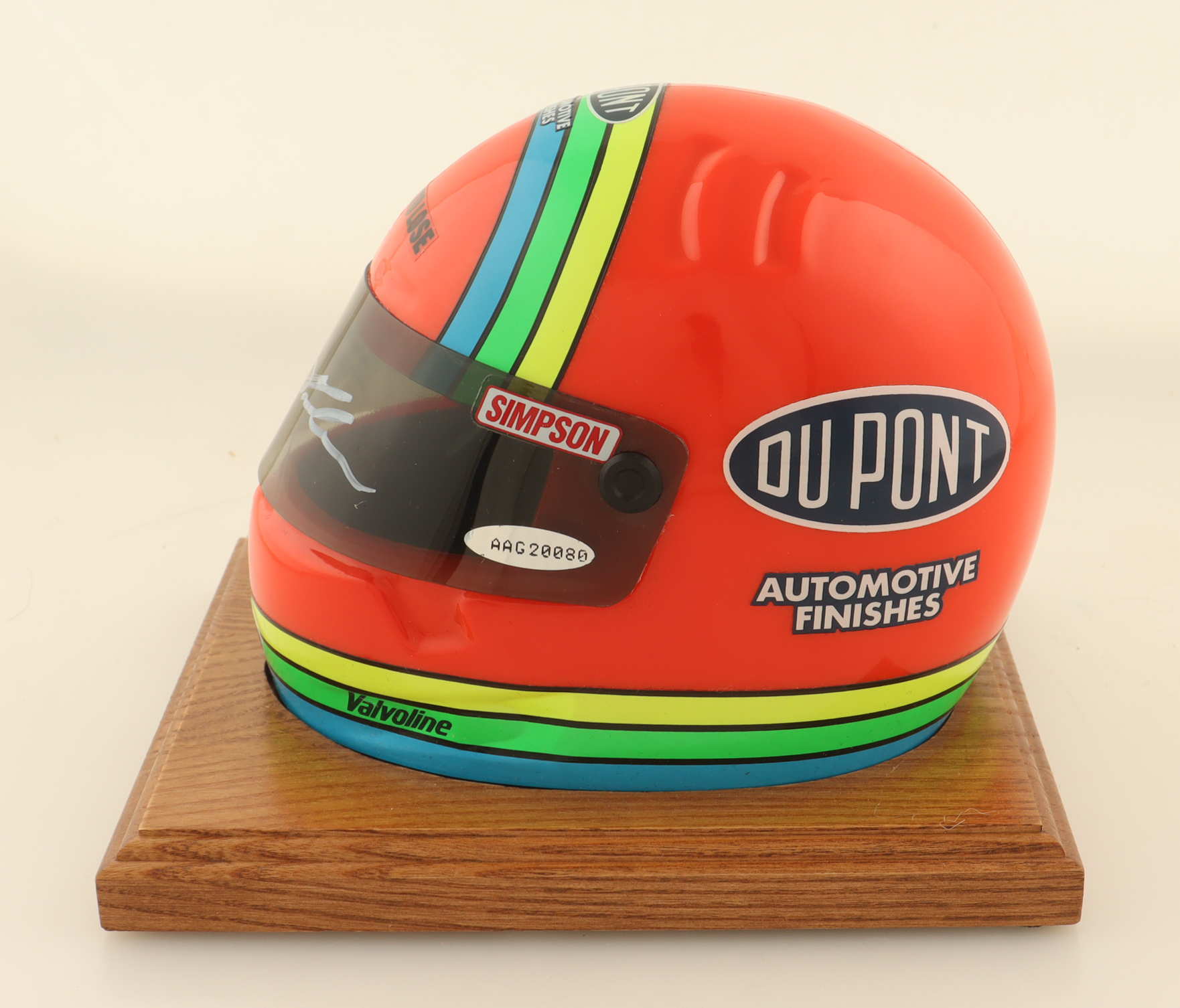 Jeff Gordon Signed Dupont Mini Racing Helmet With Display Base (UDA) at PristineAuction.com Jeff Gordon Signed Dupont Mini Racing Helmet With Display Base (UDA) at PristineAuction.com