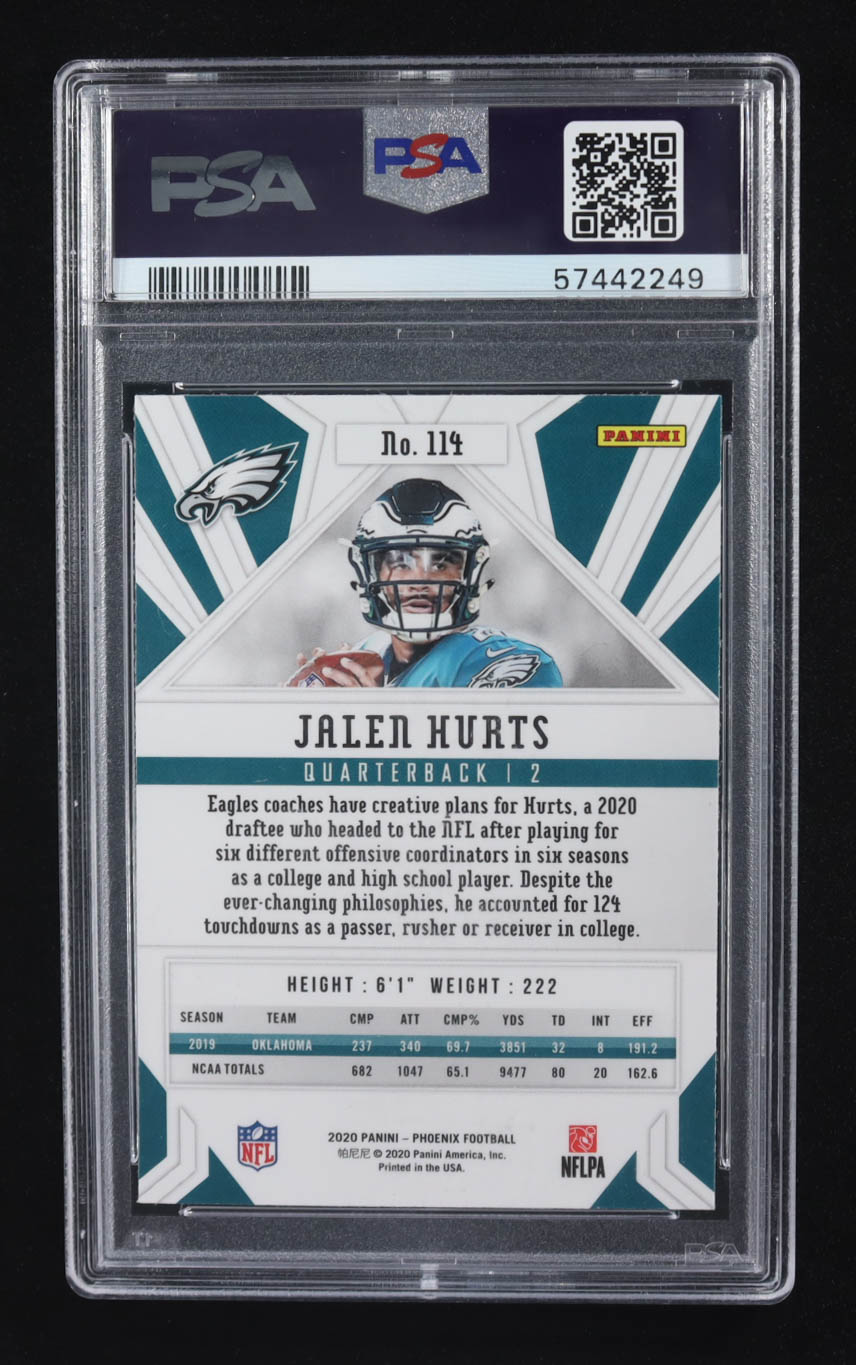 Jalen Hurts 2020 Panini Phoenix Fire Burst #114 RC (PSA 10) at PristineAuction.com Jalen Hurts 2020 Panini Phoenix Fire Burst #114 RC (PSA 10) at PristineAuction.com