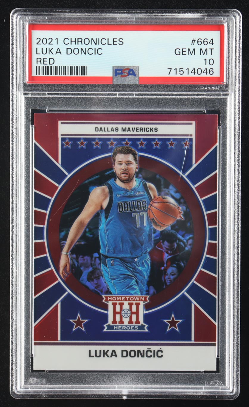 Luka Doncic 2021-22 Panini Chronicles Red #664 / Hometown Heroes Optic #16/149 (PSA 10) at PristineAuction.com Luka Doncic 2021-22 Panini Chronicles Red #664 / Hometown Heroes Optic #16/149 (PSA 10) at PristineAuction.com