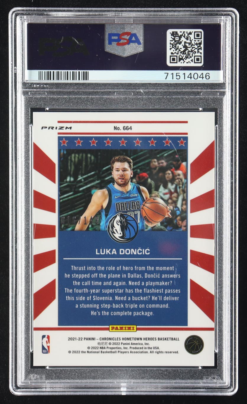 Luka Doncic 2021-22 Panini Chronicles Red #664 / Hometown Heroes Optic #16/149 (PSA 10) at PristineAuction.com Luka Doncic 2021-22 Panini Chronicles Red #664 / Hometown Heroes Optic #16/149 (PSA 10) at PristineAuction.com