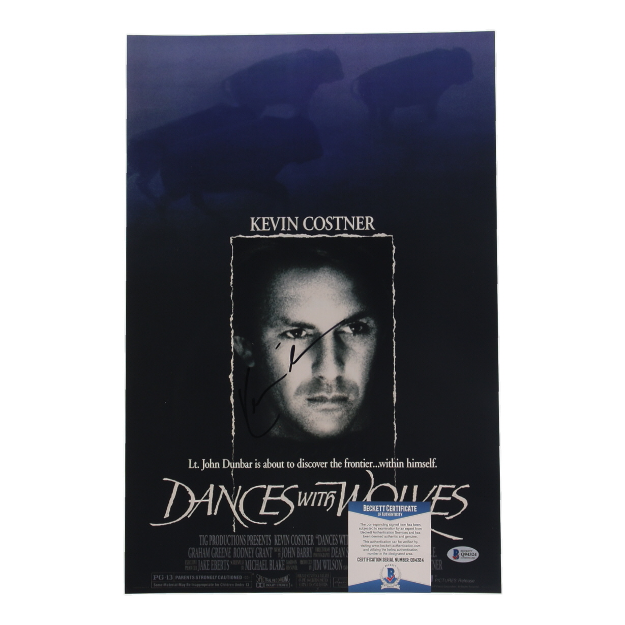 Kevin Costner Signed "Dances With Wolves" 12x18 Movie Poster Photo (Beckett) at PristineAuction.com Kevin Costner Signed "Dances With Wolves" 12x18 Movie Poster Photo (Beckett) at PristineAuction.com