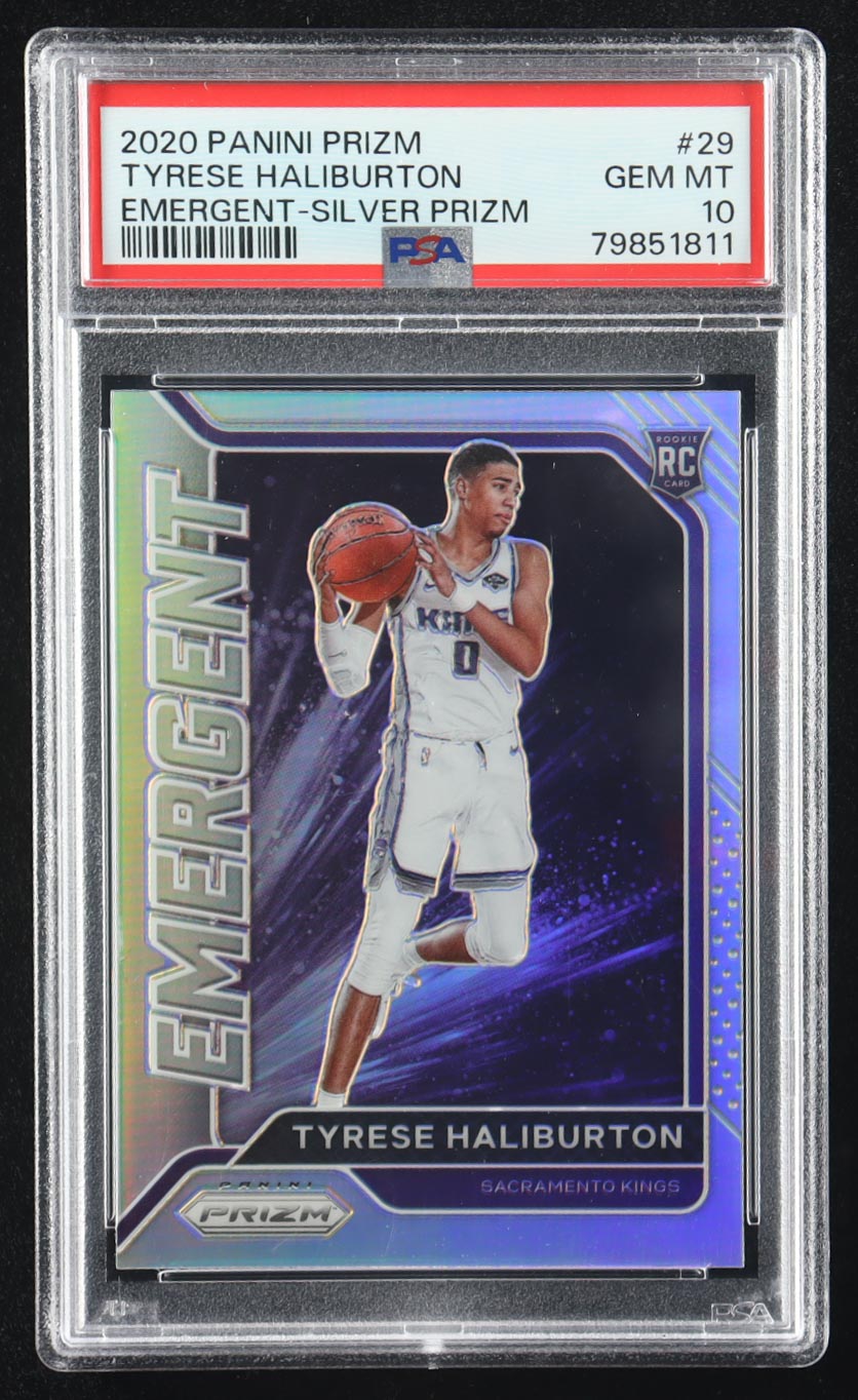 Tyrese Haliburton 2020-21 Panini Prizm Emergent Prizms Silver #29 RC (PSA 10) at PristineAuction.com Tyrese Haliburton 2020-21 Panini Prizm Emergent Prizms Silver #29 RC (PSA 10) at PristineAuction.com