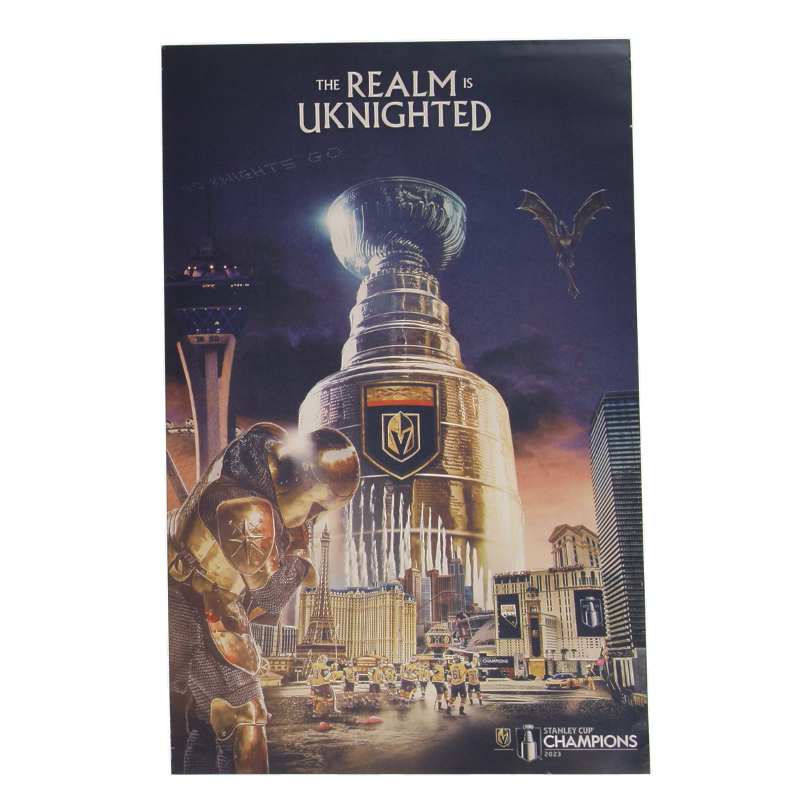 Golden Knights 2023 Stanley Cup Champions "The Realm Is Uknighted" 11x17 Poster at PristineAuction.com Golden Knights 2023 Stanley Cup Champions "The Realm Is Uknighted" 11x17 Poster at PristineAuction.com