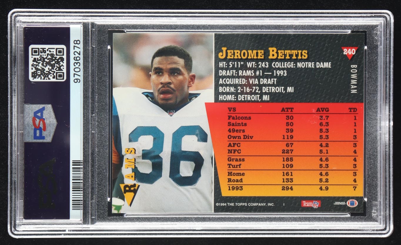 Jerome Bettis 1994 Bowman #240 (PSA 9) at PristineAuction.com Jerome Bettis 1994 Bowman #240 (PSA 9) at PristineAuction.com