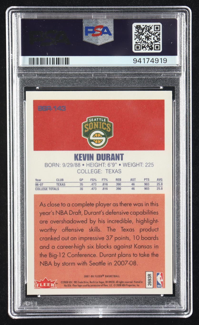 Kevin Durant 2007-08 Fleer 1986-87 Rookies #143 RC (PSA 9) at PristineAuction.com Kevin Durant 2007-08 Fleer 1986-87 Rookies #143 RC (PSA 9) at PristineAuction.com