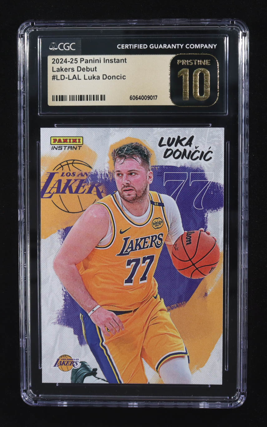 Luka Doncic 2024-25 Panini Instant Lakers Debut #LD-LAL (CGC 10 | Pristine Black Label) at PristineAuction.com Luka Doncic 2024-25 Panini Instant Lakers Debut #LD-LAL (CGC 10 | Pristine Black Label) at PristineAuction.com