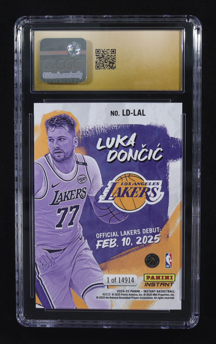 Luka Doncic 2024-25 Panini Instant Lakers Debut #LD-LAL (CGC 10 | Pristine Black Label) at PristineAuction.com Luka Doncic 2024-25 Panini Instant Lakers Debut #LD-LAL (CGC 10 | Pristine Black Label) at PristineAuction.com