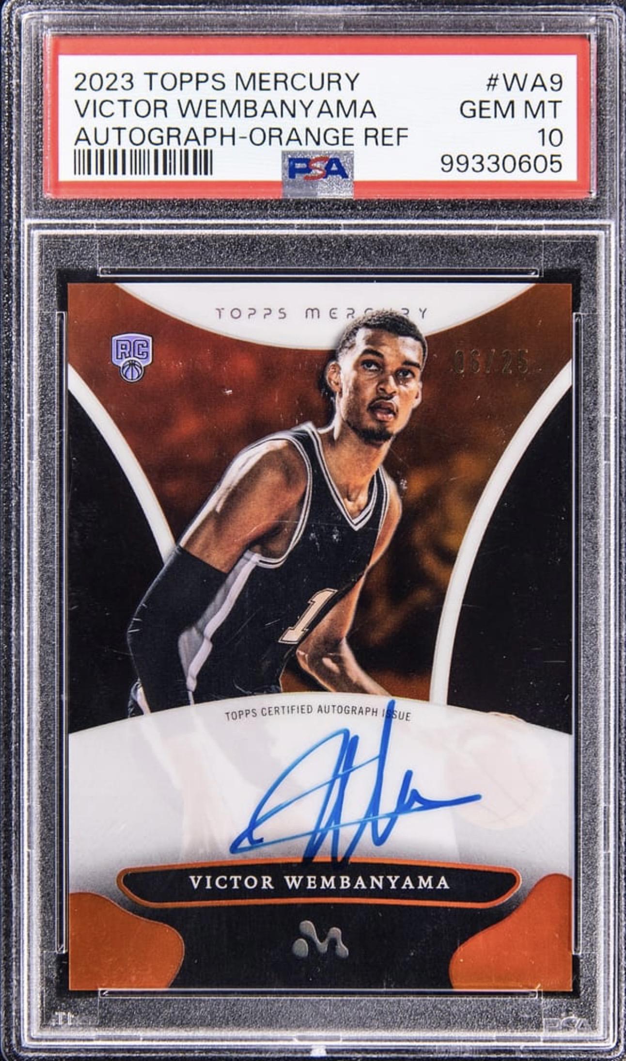 Victor Wembanyama 2023-24 Topps Mercury Victor Wembanyama Autographs Orange Refractors #WA9 RC #/25 (PSA 10) at PristineAuction.com Victor Wembanyama 2023-24 Topps Mercury Victor Wembanyama Autographs Orange Refractors #WA9 RC #/25 (PSA 10) at PristineAuction.com