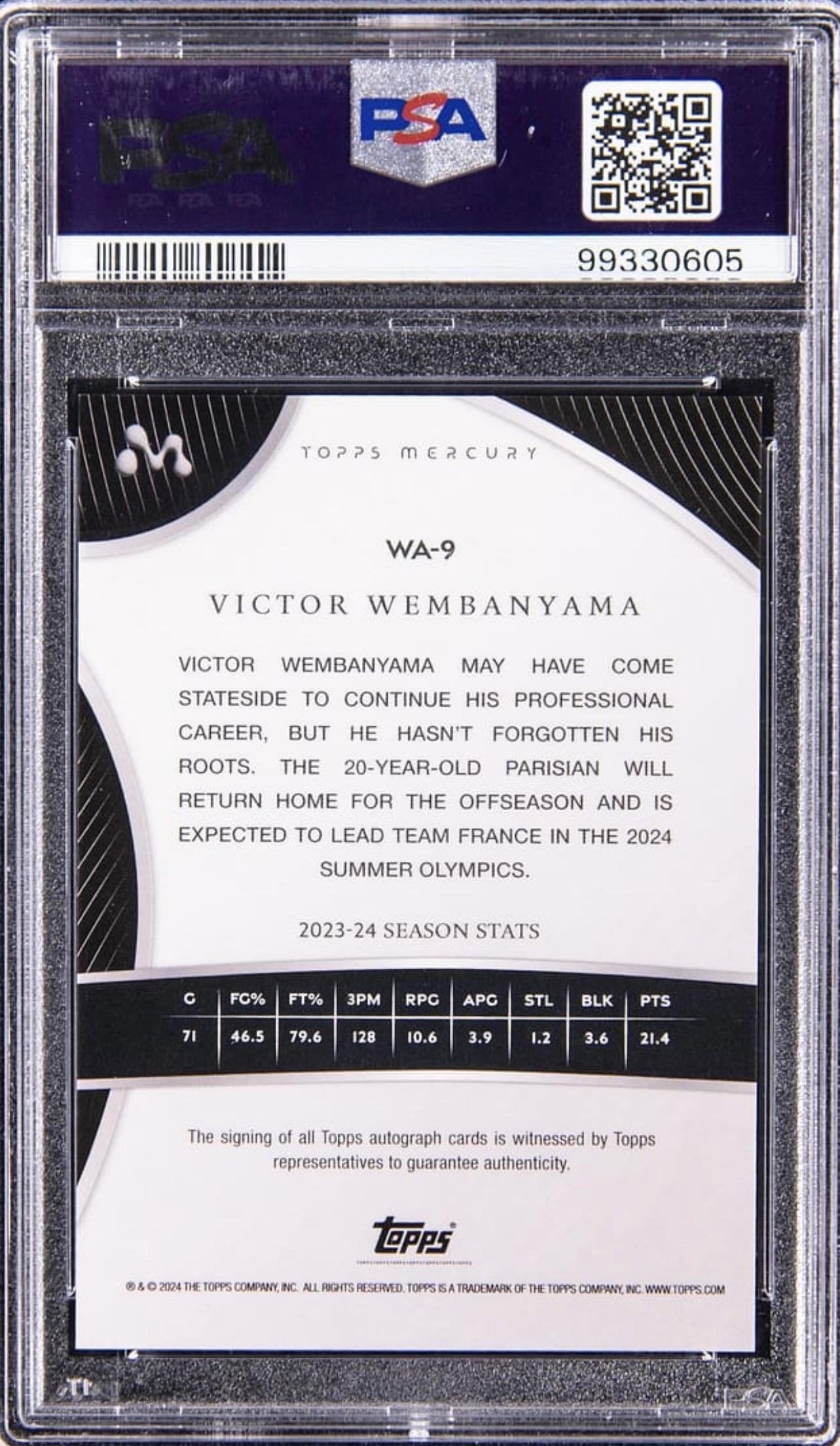 Victor Wembanyama 2023-24 Topps Mercury Victor Wembanyama Autographs Orange Refractors #WA9 RC #/25 (PSA 10) at PristineAuction.com Victor Wembanyama 2023-24 Topps Mercury Victor Wembanyama Autographs Orange Refractors #WA9 RC #/25 (PSA 10) at PristineAuction.com