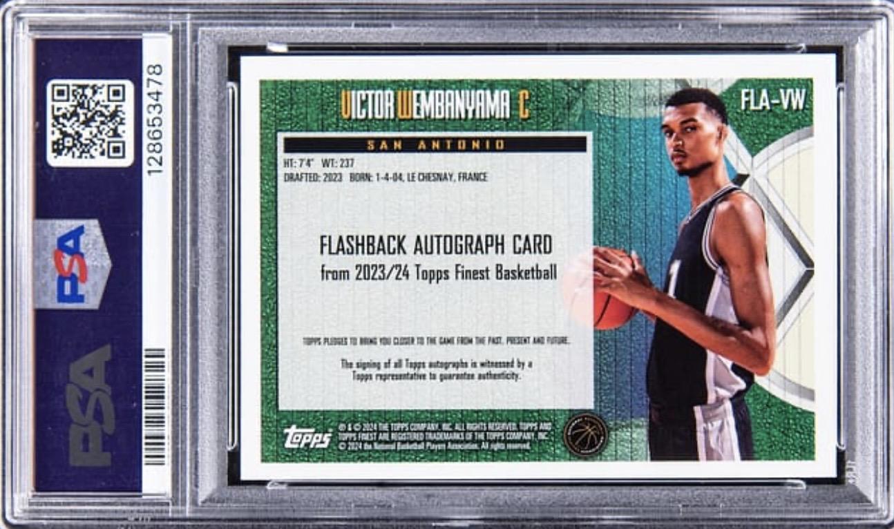 Victor Wembanyama 2023-24 Finest Flashback Autographs Gold Geometric Refractors #FLAVW RC #/50 (PSA 10) at PristineAuction.com Victor Wembanyama 2023-24 Finest Flashback Autographs Gold Geometric Refractors #FLAVW RC #/50 (PSA 10) at PristineAuction.com