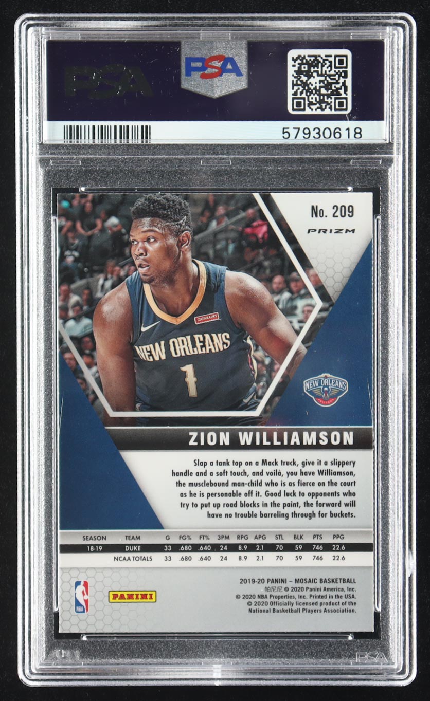 Zion Williamson 2019-20 Panini Mosaic Mosaic Reactive Blue #209 RC (PSA 9) at PristineAuction.com Zion Williamson 2019-20 Panini Mosaic Mosaic Reactive Blue #209 RC (PSA 9) at PristineAuction.com