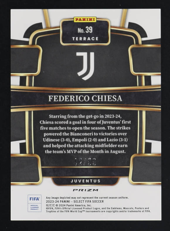 Federico Chiesa 2023-24 Panini Select FIFA Prizm #39 #42/99 at PristineAuction.com Federico Chiesa 2023-24 Panini Select FIFA Prizm #39 #42/99 at PristineAuction.com