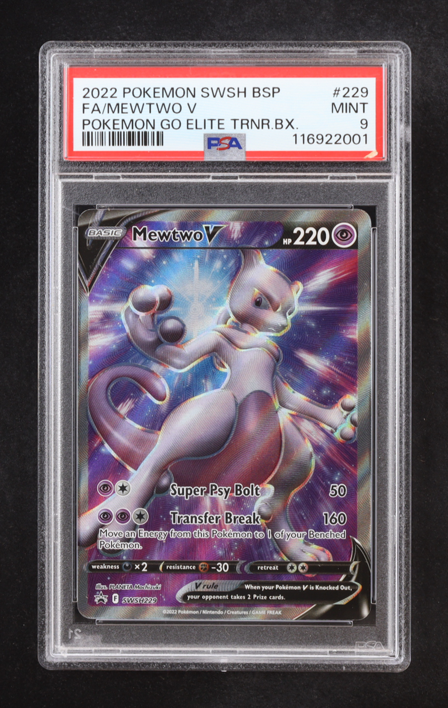 Mewtwo V 2019-22 Pokemon Sword and Shield Black Star Promos #SWSH229 (PSA 9) at PristineAuction.com Mewtwo V 2019-22 Pokemon Sword and Shield Black Star Promos #SWSH229 (PSA 9) at PristineAuction.com